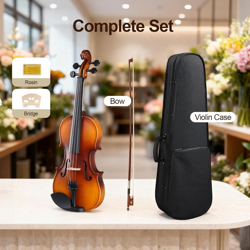 GLARRY GV104 All-In-One Violin/Fiddle Kit - Comes with Hard Case, Bow, Rosin & Step-by-Step Instruction Manual for Beginners & Students (3/4) - Image 3